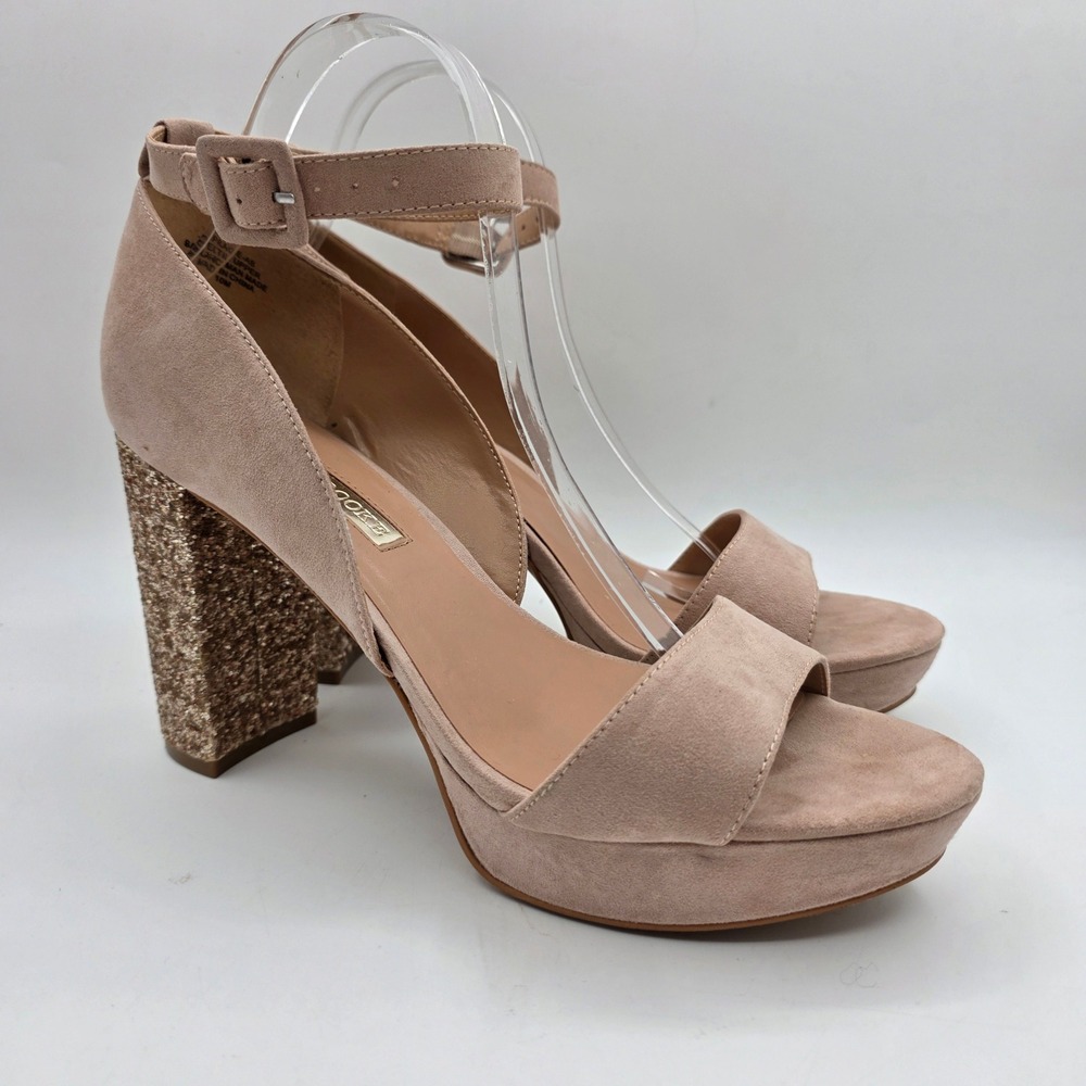 Audrey Brooke Prague Blush Pink Microsuede Glitter‎ Block Heel Sandals 10M